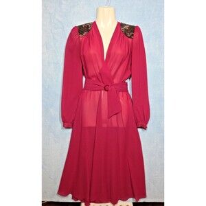 Vtg Ursula of Switzerland Embellished Shoulder Belted Evening Dress sz 3/4 Retro